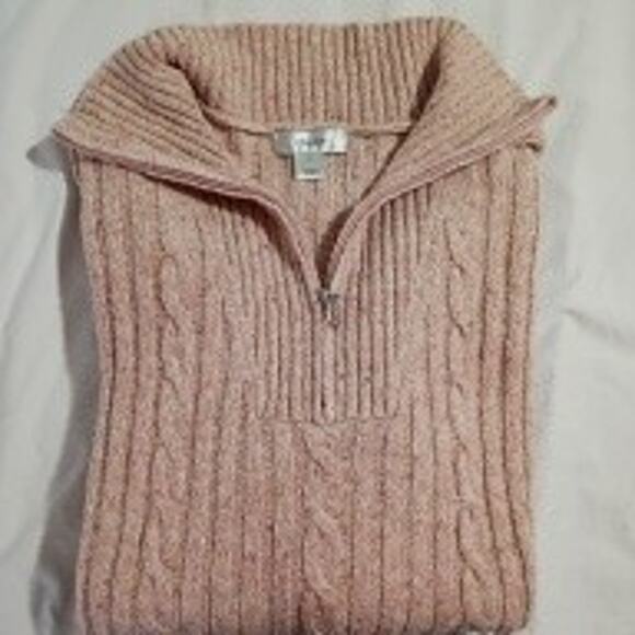 CJ Banks 1X Cable-Knit Petal-Pink Ribbed Cotton-Bend Zip-Collar Tunic Sweater - Picture 12 of 12
